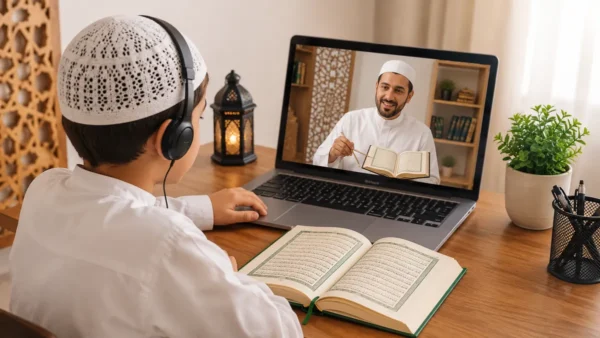 Student learning Quran online with Tajweed teacher